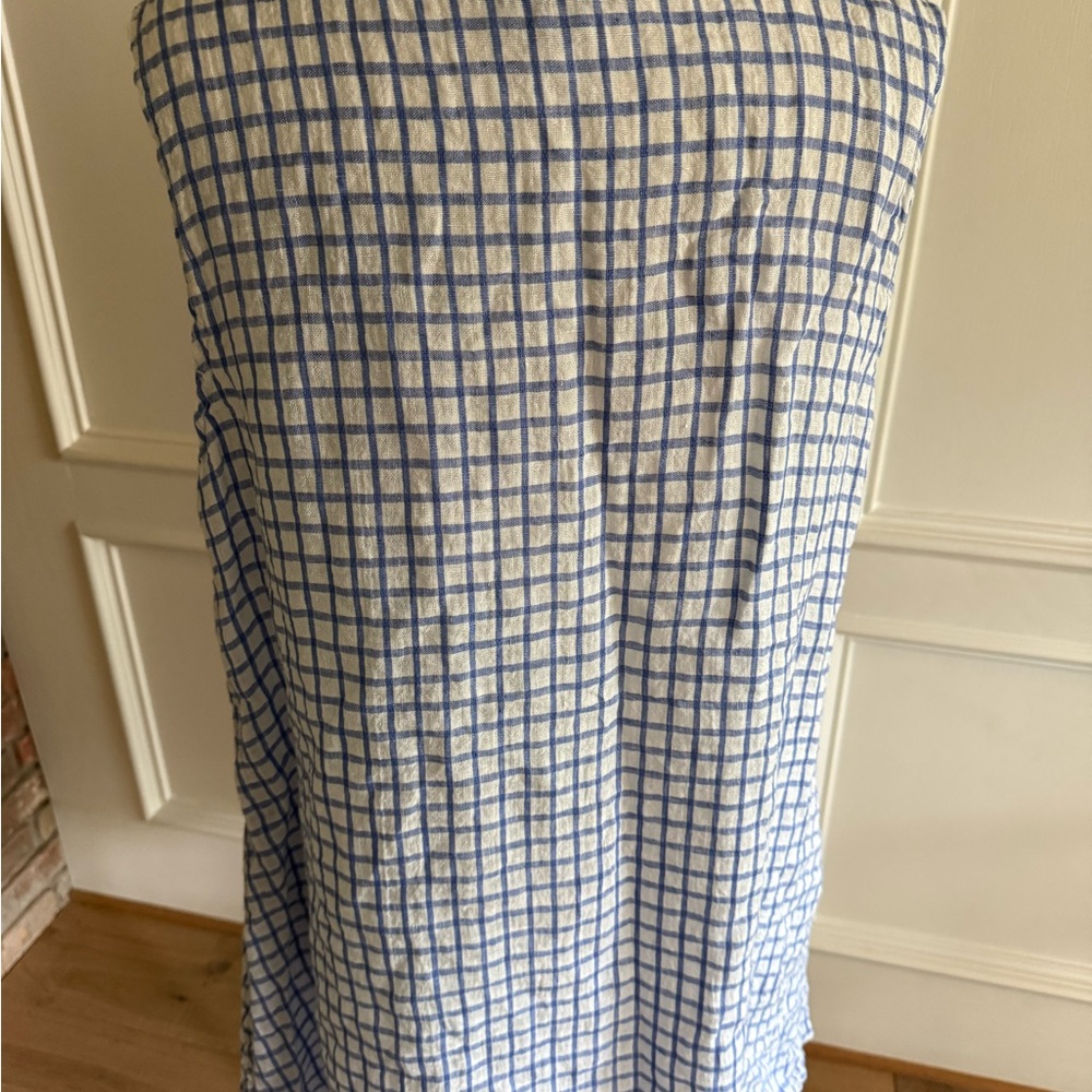 FLAX Blue and White Checkered Sleeveless Linen Dress with pockets - Picture 5 of 6
